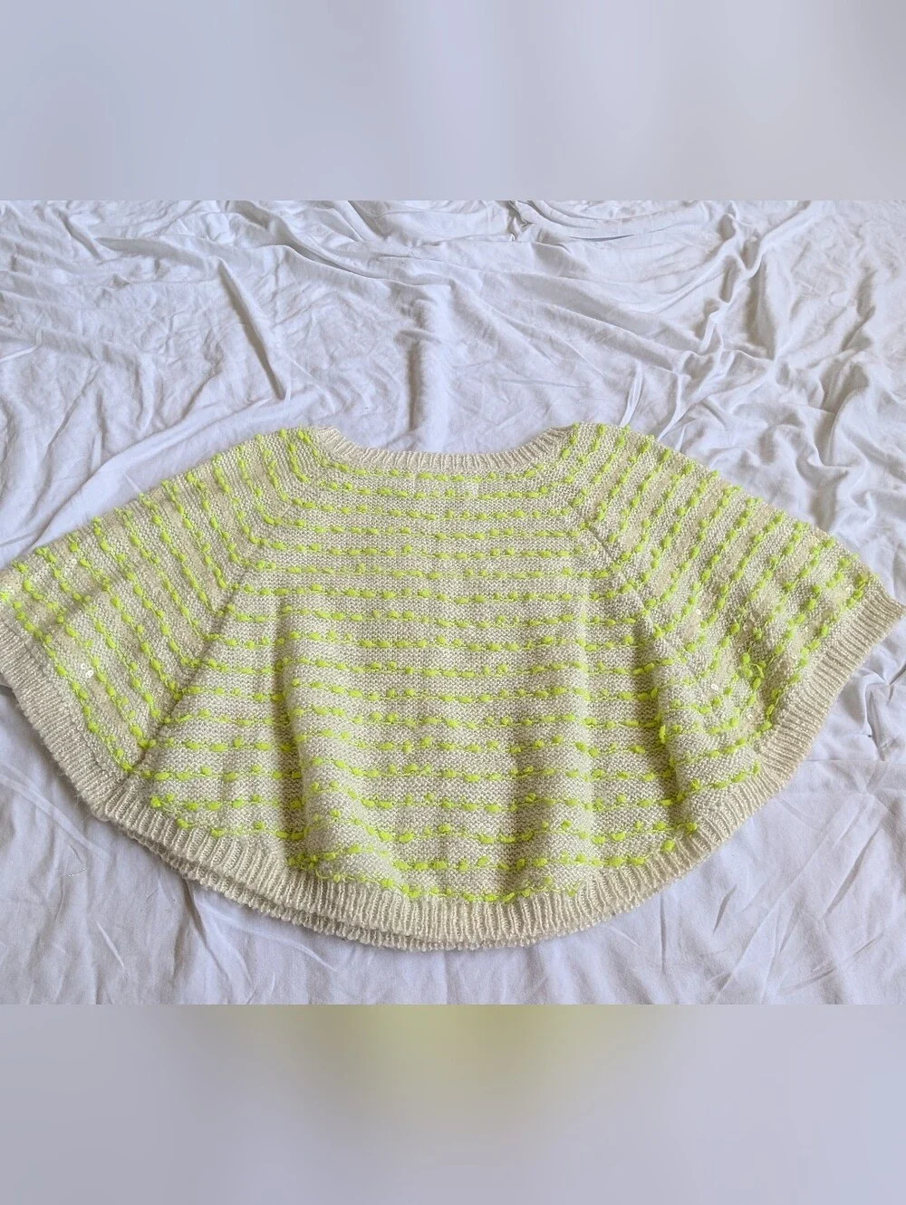 Justice Cream Knit Poncho with Neon Yellow Dots